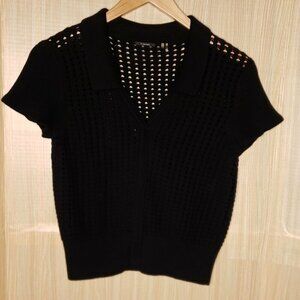 Tahari Womens Black Open Knit Cardigan Small